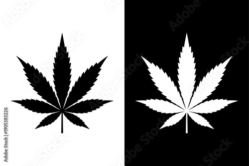 Cannabis Leaf Icon Silhouette. Black and White Marijuana Vector Logo Illustration