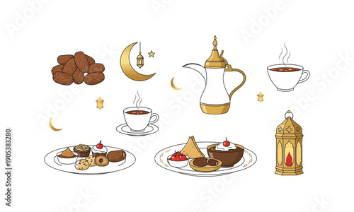 Ramadan Iftar Food and Drinks with Arabic Coffee Pot