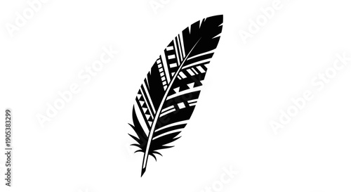 Tribal Feather Design Black and White Graphic.