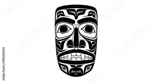 Tribal Mask Illustration Black and White.