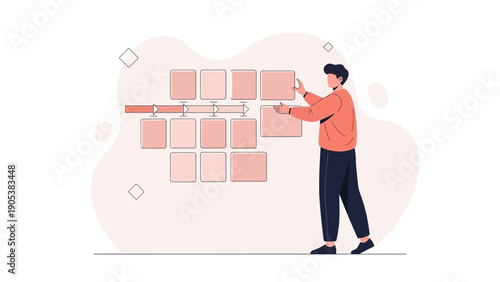 Man arranging project timeline on a planning board, business strategy concept