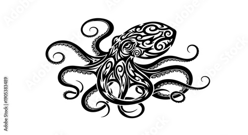Tribal Octopus Tattoo Design Black Ink.
