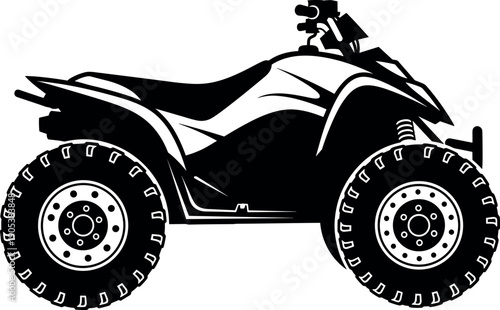 ATV quad bike silhouette vector illustration, off road vehicle icon, all terrain motorcycle design, black and white motorsport transportation graphic isolated