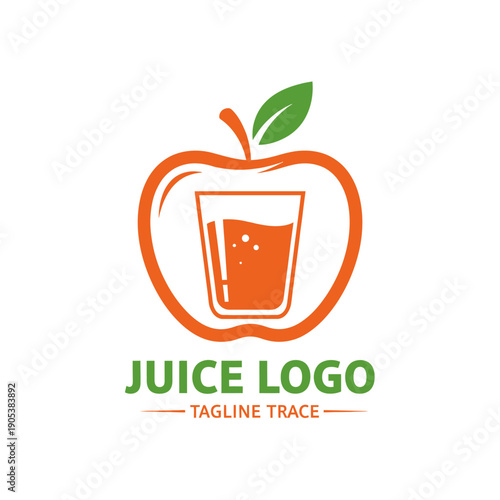 A vibrant orange apple outline logo featuring a glass of fresh juice inside, with a green leaf on the stem, against a white background.