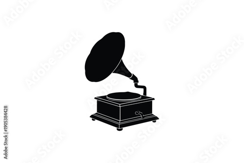 Vintage gramophone silhouette isolated on white background