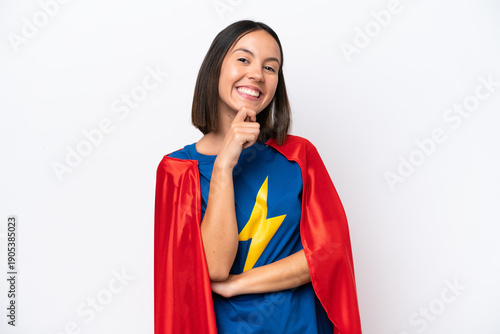Foto Super Hero caucasian woman isolated on white background smiling
