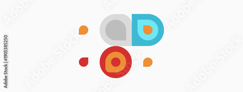Abstract colorful shapes present. Circles, squares overlap creating playful design. Minimalist aesthetic, simple composition. Bright hues dominate image.