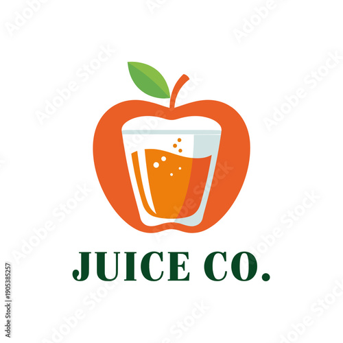 A vibrant logo for Juice Co. featuring an orange apple icon with a glass of fresh orange juice inside, set against a clean white background.