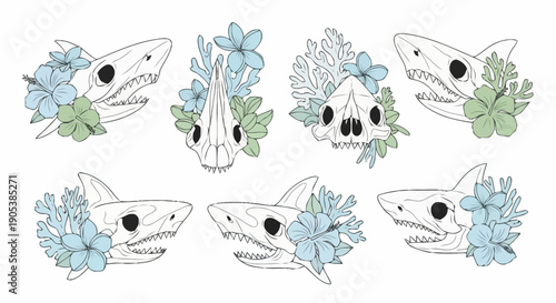 Collection of artistic butterfly illustrations featuring detailed wings floral accents and skull elements for creative design projects