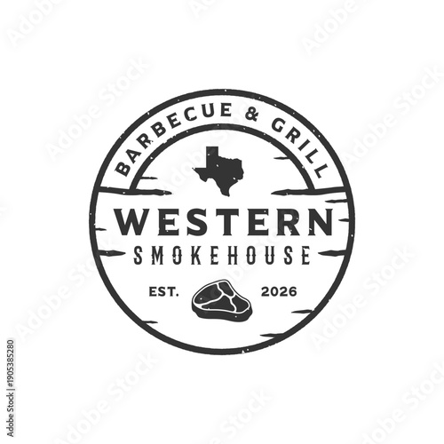 western smokehouse barbecue & grill badge label logo design