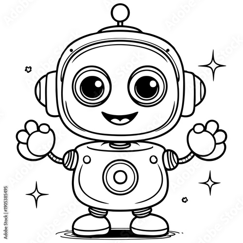 Cute Robot Character Line Art