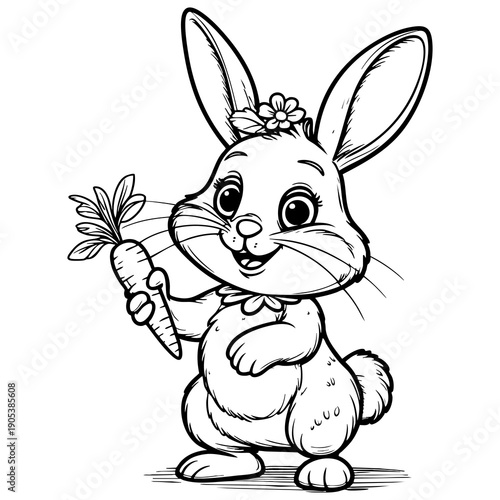 Happy Bunny Cartoon Line Art