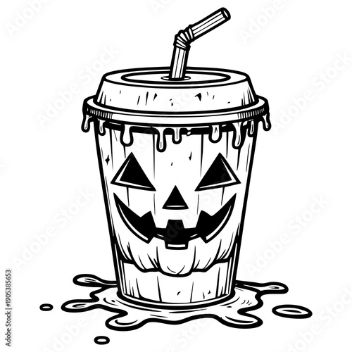 Halloween Pumpkin Drink Line Art