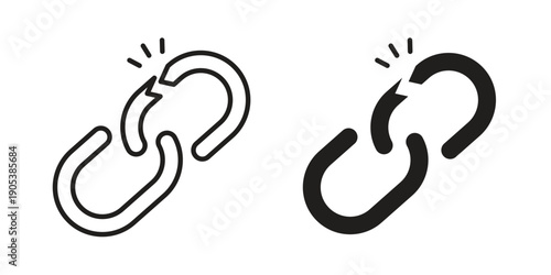 Broken link icons in simple black style symbol sign for apps and website