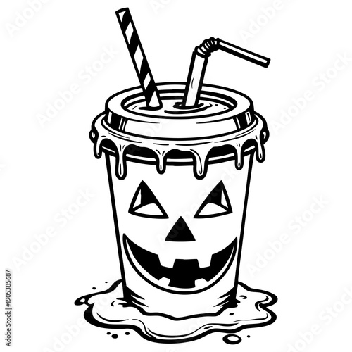 Halloween Pumpkin Drink Cup Line Art