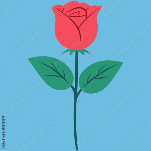 Flat Vector Rose Stem with Leaves