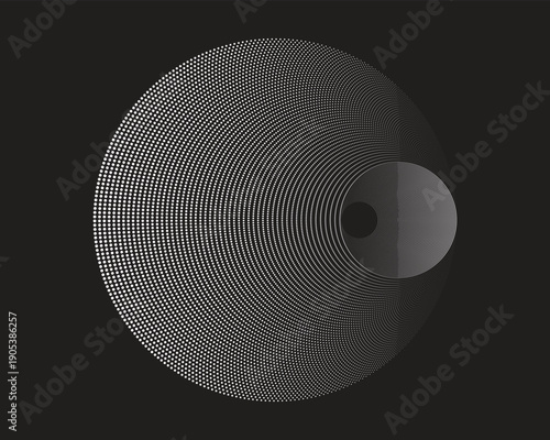 Concentric Circles Radiate Central Sphere Creating  Shiny Metal Disk Equal Disk Track Spacing Stock 