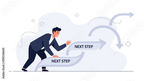 Businessman climbing stairs, concept of career growth and next steps