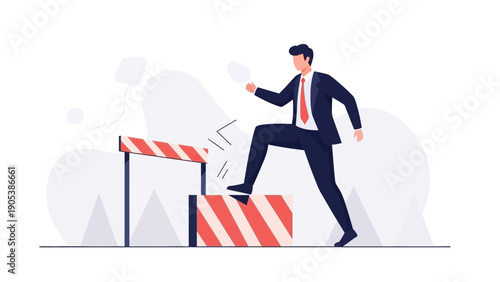 Businessman jumping over hurdle, overcoming obstacles, business challenge, success concept