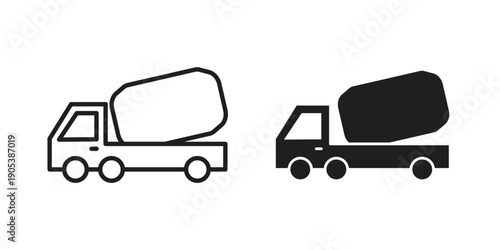 Cement truck icons in simple black style symbol sign for apps and website