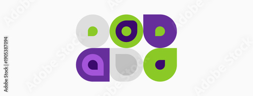 Abstract geometric pattern. Circles, squares overlap creating colorful design. Simple shapes, modern aesthetic. Light background enhances vibrancy.