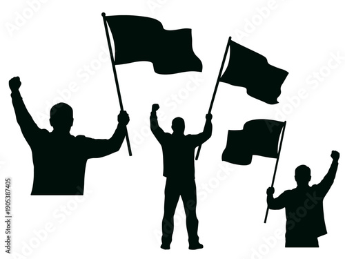 People raising flags and fists in protest action