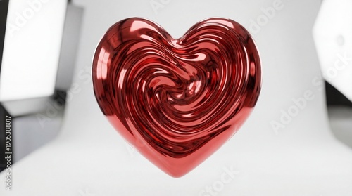 Metallic Liquid Red Chrome Heart 3D Illustration