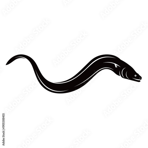 Eel Fish Silhouette Vector Icon - Minimalist Seafood and Marine Animal Logo Design