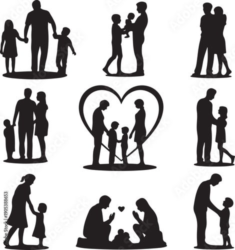 black silhouettes of people and family members together