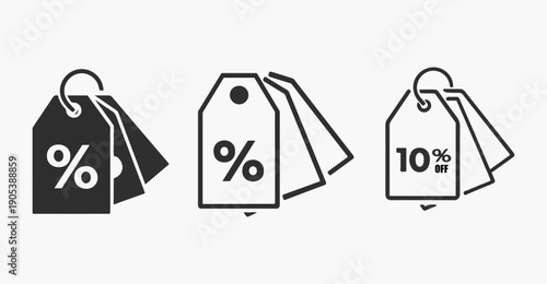 Sale Discount Price Tag Icon Set with Percentage Labels Vector Illustration