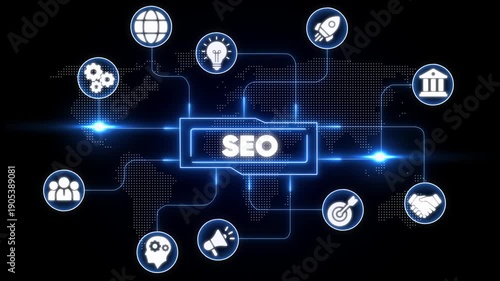 S E O Optimization Concept with Glowing Blue and Circuit Board for Digital Marketing and Online Business Strategy