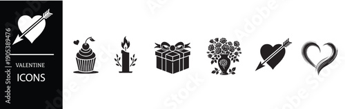 Valentine's Day icons set with hearts, gifts, and romantic symbols in white Background