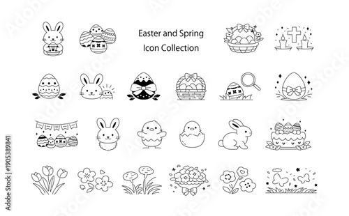 イースターと春をモチーフにしたアイコン素材セット