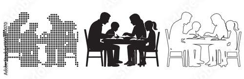 Family gathered around a table, sharing a meal together