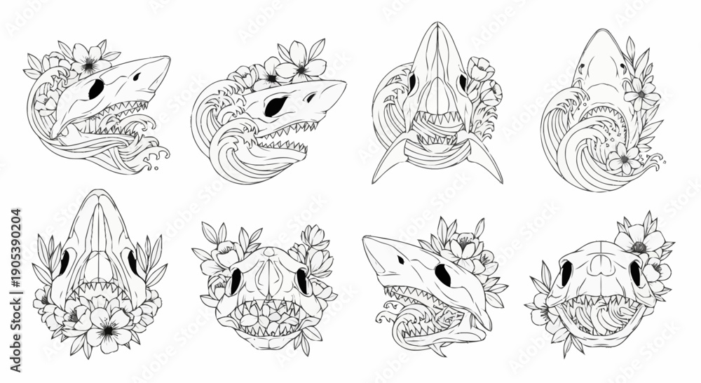 Fototapeta premium Collection of detailed black and white line drawings of various animals including reptiles insects and mammals for creative projects and design