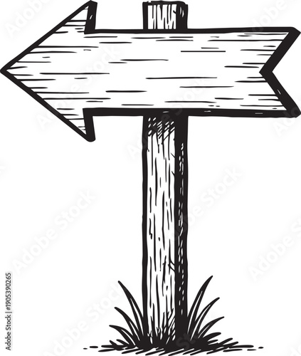 Hand drawn wooden road sign doodle sketch vector illustration for direction