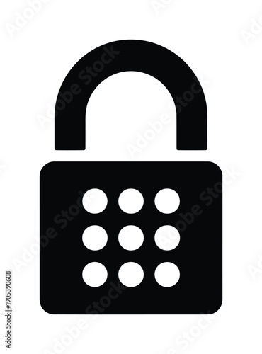 Black vector lock icon with a dial pad displayed on the front.