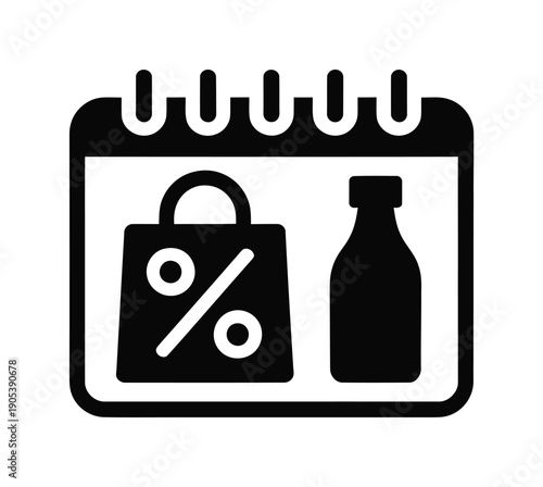 Vector illustration of a calendar with shopping discounts and a bottle icon