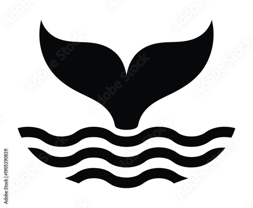 Vector illustration of a whale tail rising above stylized ocean waves.