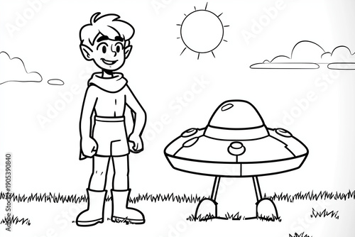 Kids Space Fantasy Coloring Page – Clean Outline Cartoon Illustration
