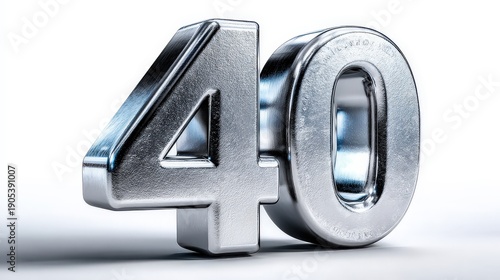 Shiny Textured Chrome Number 40 Isolated on White Background