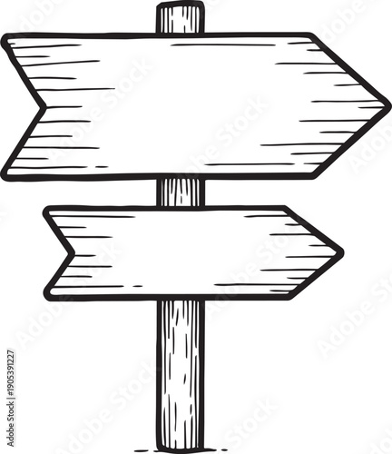 Hand drawn wooden road sign doodle sketch vector illustration for direction