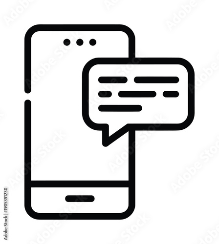 Vector illustration of a smartphone with a chat message bubble icon displayed prominently