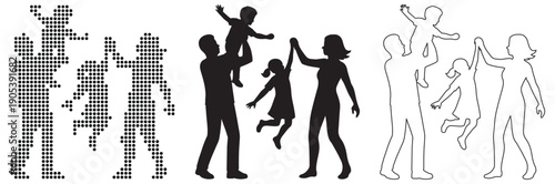 Joyful family celebrating together with children lifted in the air