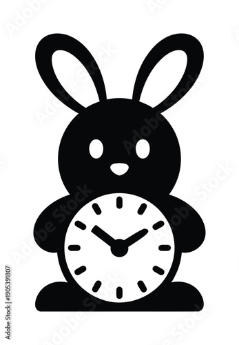 Vector illustration of a cute rabbit holding a clock with a playful design
