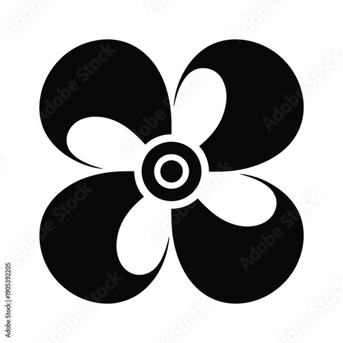 Vector illustration of a symmetrical four-blade boat propeller.