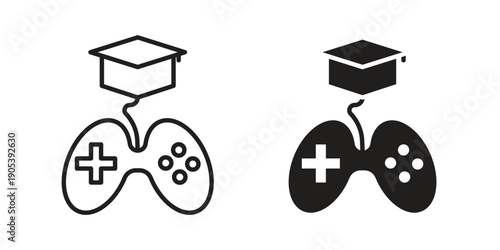 Game based learning icons in simple black style symbol sign for apps and website