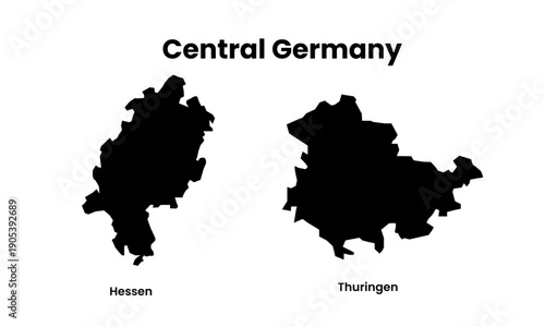 Central Germany Vector Map with Regional City Silhouettes Illustration set	