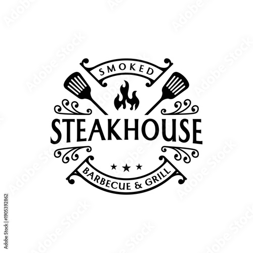 steakhouse barbecue & grill badge label logo design
