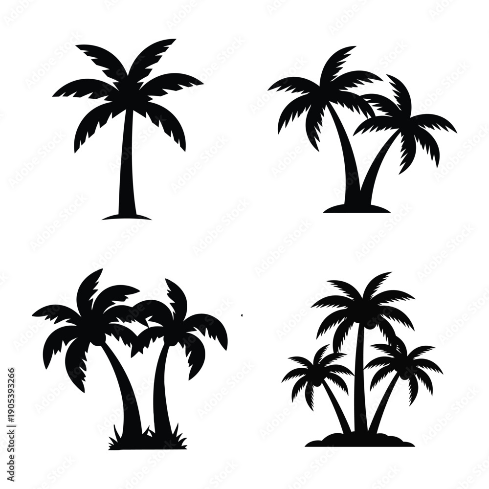 Fototapeta premium Set of palm tree silhouettes isolated on white background